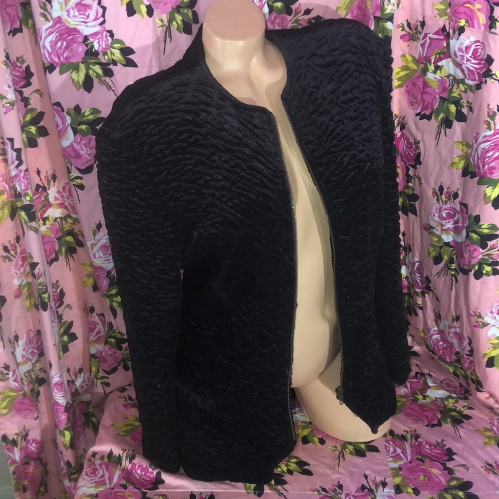 IVANO ITALY black velvet jacket coat crinkle zip